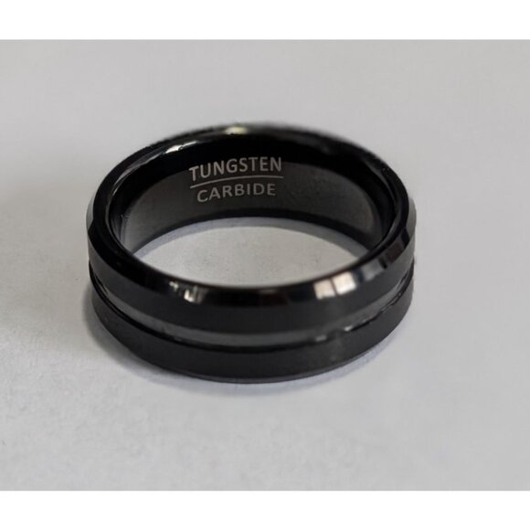 Blk Tungsten Carbide Ring Sz 9.5 Scratch Resistant Polished Edges Brushed Finish - Picture 13 of 13
